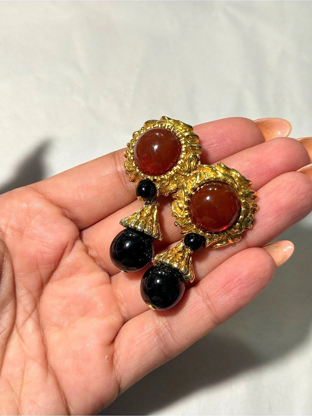 St. John Vintage Gold & Black Statement Clip-On Earrings